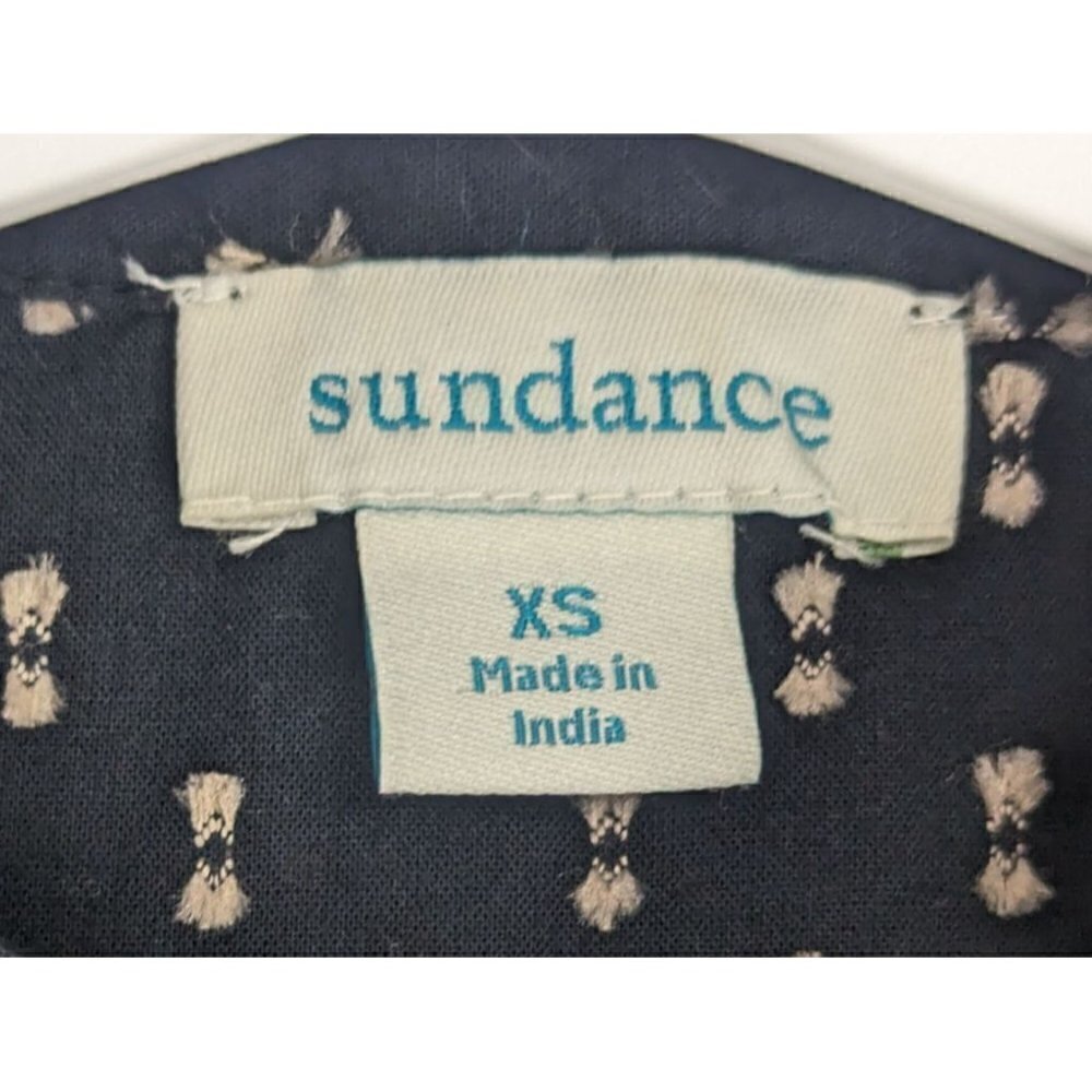 Sundance Button Up Blouse Black Tan Embroidered Long Sleeve Women's Size XS - Picture 6 of 7